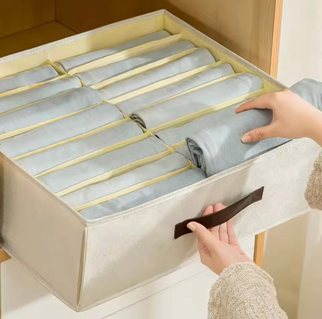 16 Grid Wardrobe Organizer, Cabinet Drawer Organizer, Double Raw Storage Basket 16 Grid Wardrobe Organizer, Cabinet Drawer Organizer, Double Raw Storage Basket